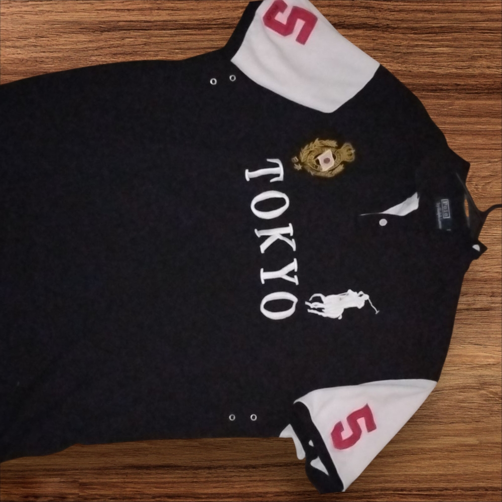 Ralph Lauren Black Polo with White and Red Details